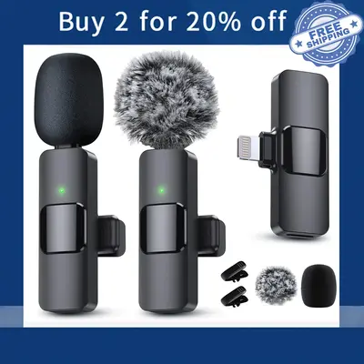 2 Pack Wireless mini microphone for Smartphone,Lapel Mics Plug-Play 2.4G Ultra-Low Delay Built-in Noise Reduction Chip for Au...