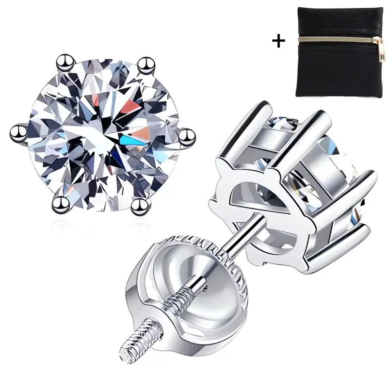 [Unisex] Synthetic Moissanite Stud Earrings 0.5ct-2ct D Color VVS1 Hypoallergenic Classic Six-Claw Screw Back Stud Earrings f...