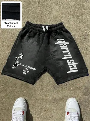 Men's Star & Letter Print Drawstring Waist Shorts, Casual Breathable Shorts for Summer, Men's Bottoms for Daily Wear