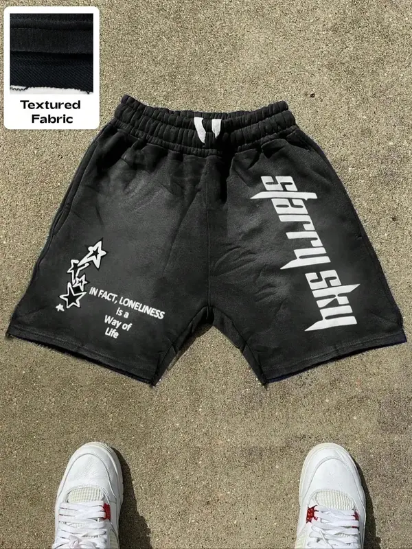 Men's Star & Letter Print Drawstring Waist Shorts, Casual Breathable Shorts for Summer, Men's Bottoms for Daily Wear