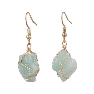 Natural Green Aventurine & 304 Stainless Steel Dangle Earrings for Women