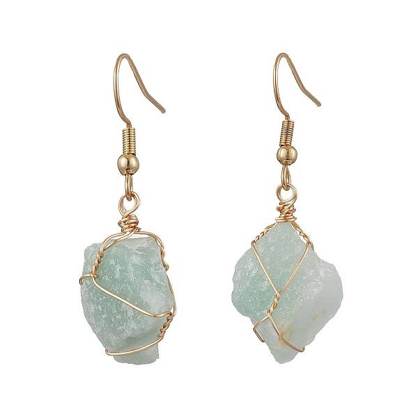Natural Green Aventurine & 304 Stainless Steel Dangle Earrings for Women