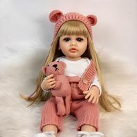 55cm/22 Inch Realistic Simulation Newborn Soft Silicone Girl Doll with Long Golden Hair Princess Toddler Birthday Easter Chri...