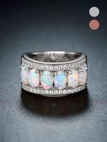 Women's Elegant Artificial Zirconia Decor Promise Ring, Exquisite Trendy Engagement Ring, Pave Engagement Ring, Fashionable J...