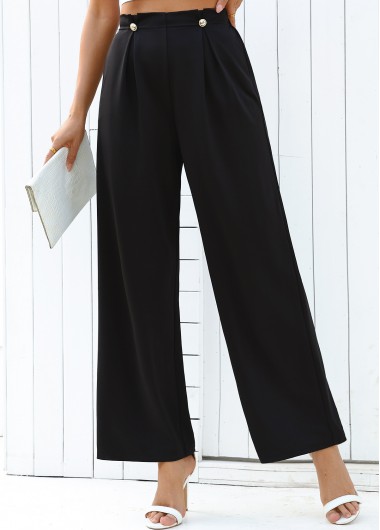 Modlily Black Wide Leg Elastic Waist High Waisted Pants - S