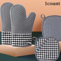 1 Piece Household Silicone Pot Oven Mitt, Geometric Plaid Pattern Heat Insulation Glove, Mitt Pad for Kitchen Cooking Baking,...