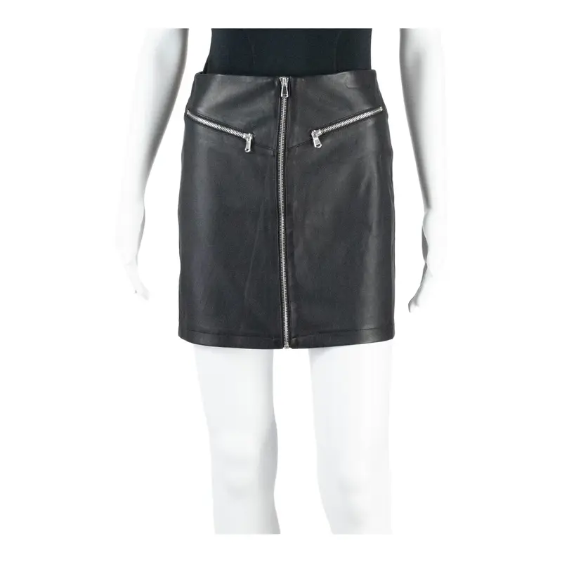 CHICOREE Faux Leather Front Zip Womens Straight Skirt Black Short XS