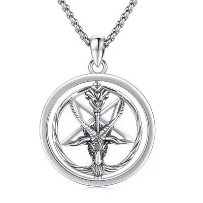 Sterling Silver Pentagram Pendant Necklace for Men