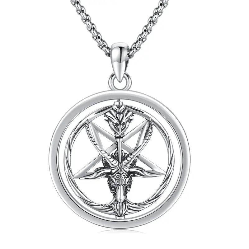 Sterling Silver Pentagram Pendant Necklace for Men