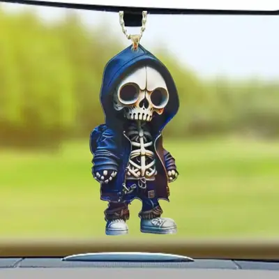 Creative Skeleton Figurine Car Hanging Decoration, Scary Skeleton Design Car Rear View Mirror Hanging Ornament, Car Accessori...