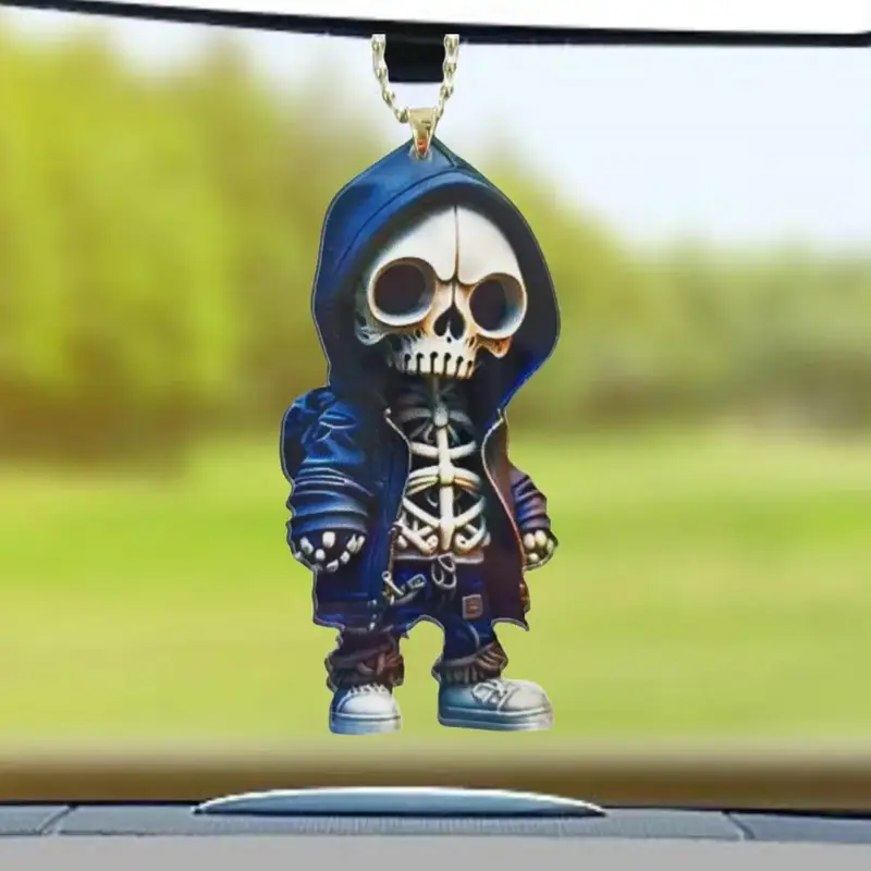 Creative Skeleton Figurine Car Hanging Decoration, Scary Skeleton Design Car Rear View Mirror Hanging Ornament, Car Accessori...