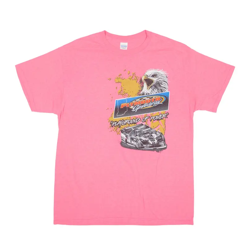 GILDAN Plymouth Speedway Racing T-Shirt Pink Short Sleeve Mens L