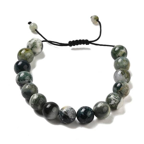 12.5mm Round Natural Tree Agate Braided Bead Bracelets for Women Men