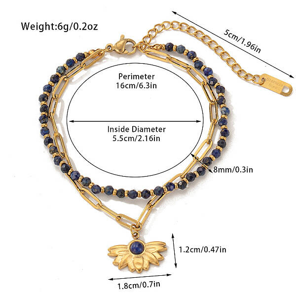 304 Stainless Steel & Natural Lapis Lazuli Beaded Double Layer Bracelets