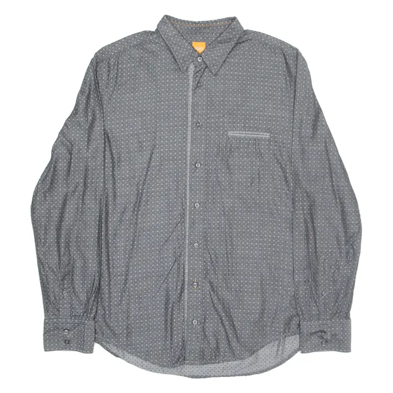 BOSS Mens Shirt Grey Spotted Long Sleeve L