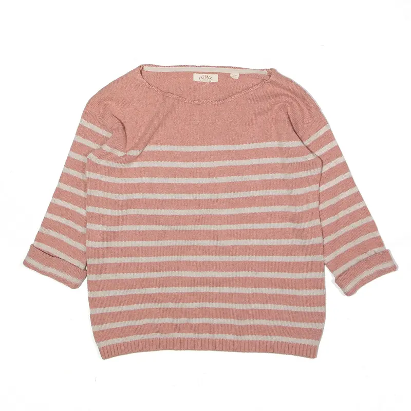 FAT FACE Patterned Jumper Pink Striped 3/4 Sleeve Womens UK 8