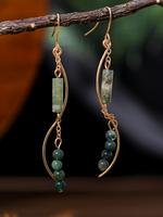 Vintage Style Green Artificial Zircon Decor Dangle Earrings, Fashionable Jewelry for Women, Trendy All-match & Exquisite Jewe...