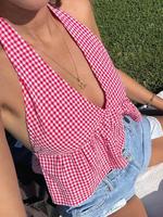Women's Plaid Print V Neck Romper, Casual Fashion Grommet Eyelet Cami Romper for Summer, Women's Clothes for Daily Wear, Suit...