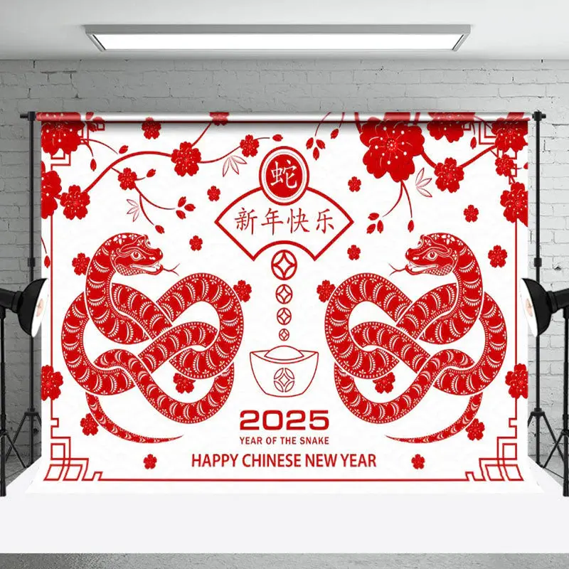 Aperturee Happy Red White Lunar New Year Of The Snake Backdrop - Aperturee