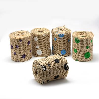 Dot Printed Burlap Ribbon