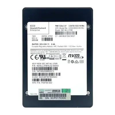 HP P09769-002 | 3.84TB PCI Express NVMe x4 Read Intensive SFF 2.5-Inch Solid State Drive for ProLiant ML350 Gen10