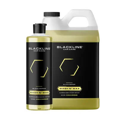 BLACKLINE Wash N' Wax: Premium car wash soap with carnauba wax. Cleans, shines, and protects in one step for a brilliant, lon...