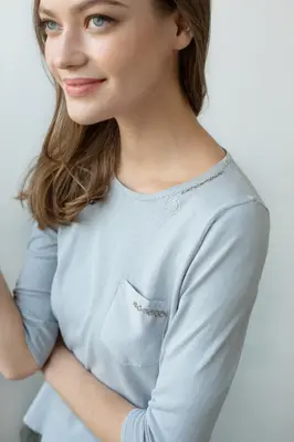 TMR Patch Pocket Embroidered Top - Grey Pearl | Size: S