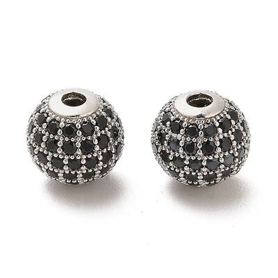 Rhodium Plated 925 Sterling Silver Micro Pave Cubic Zirconia Beads
