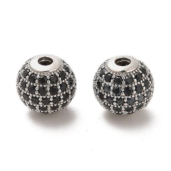 Rhodium Plated 925 Sterling Silver Micro Pave Cubic Zirconia Beads