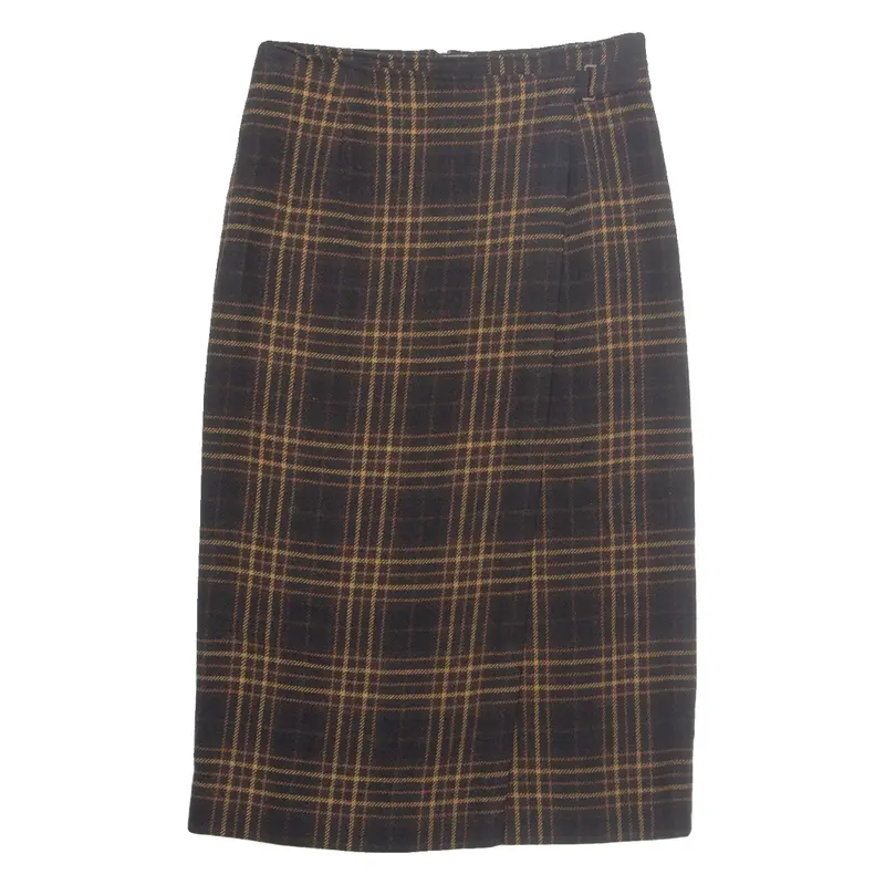 MADELEINE Womens Pencil Skirt Brown Midi Check M