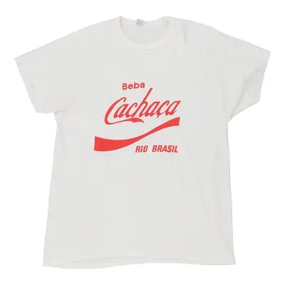 Single Stitch Beba Cachaca Sulfabril Graphic T-Shirt - Large White Cotton