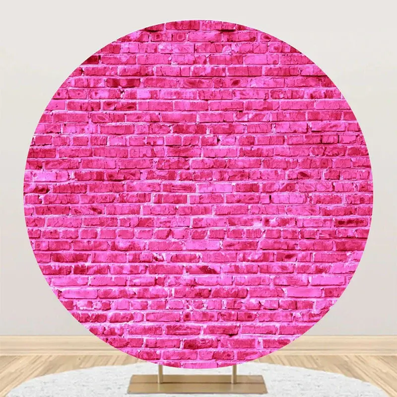 Bright Pink Retro Brick Wall Round Party Backdrop - Aperturee