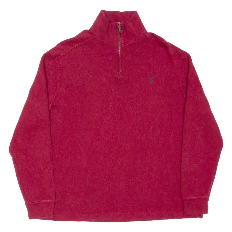 POLO RALPH LAUREN Mens Jumper Maroon 1/4 Zip Tight Knit L