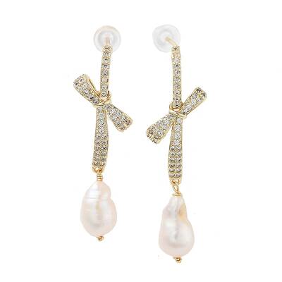 Natural Pearl Dangle Stud Earrings