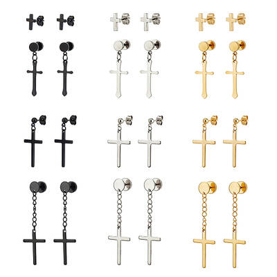 24Pcs 12 Style Stainless Steel Cross Stud Earrings with 304 Stainless Steel Pins for Women Men