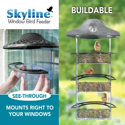 Skyline Window-Mounted Bird Feeder for Up-close Bird Watching. Expandable to Attract More Birds. Easy setup, Clear Views, Rem...