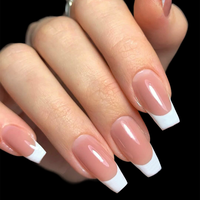 Classic Low French Tips Press-On Nails Set – Includes Adhesive Tape & Nail File, Short Square, Almond, or Coffin Shapes, 15...