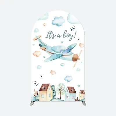 Aperturee Its A Boy Airplane Cloud Baby Shower Arch Backdrop | Chiara Arch Backdrop Diy | Custom Arched Wall Covers | Diy Arc...
