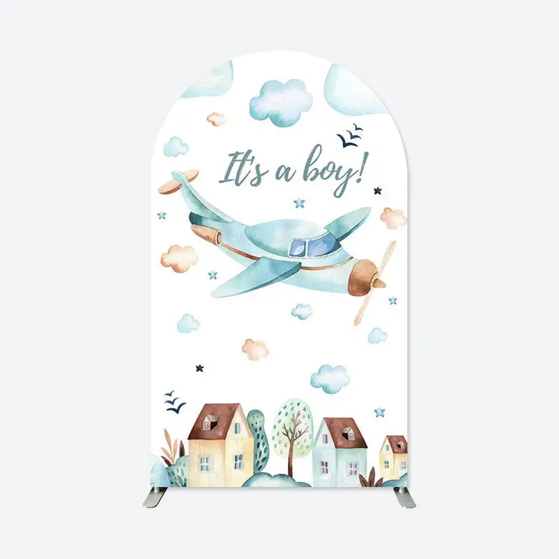 Aperturee Its A Boy Airplane Cloud Baby Shower Arch Backdrop | Chiara Arch Backdrop Diy | Custom Arched Wall Covers | Diy Arc...
