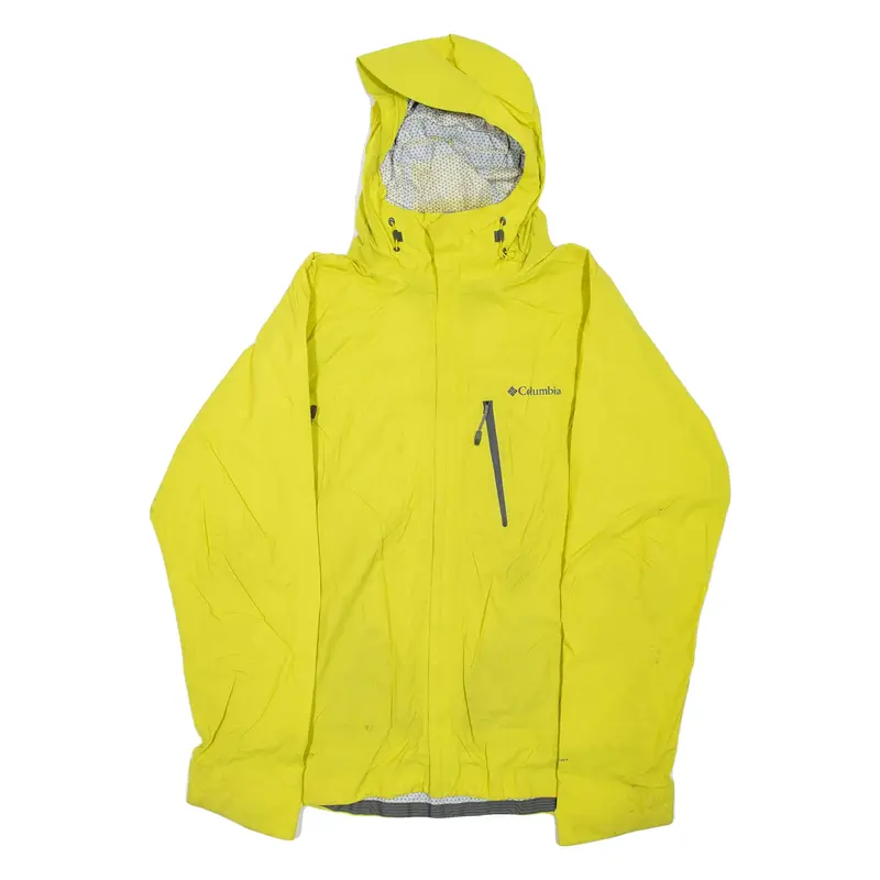 COLUMBIA Mens Rain Jacket Yellow Nylon Hooded L