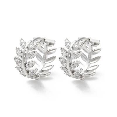 Rack Plating Leaf Brass Clear Cubic Zirconia Hoop Earrings