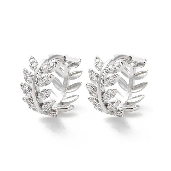 Rack Plating Leaf Brass Clear Cubic Zirconia Hoop Earrings