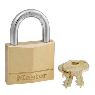 Master Lock Solid Body Padlock Brass, 4-Pin Tumbler, Keyed Different, Width: 1-9/16 (40Mm), Shackle Length: 7/8 (22Mm), Sha...