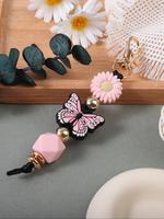 Cute Butterfly & Flower Design Beaded Keychain, Fashionable Silicone Beaded Keychain for Women & Girls, Trendy All-match Keyc...