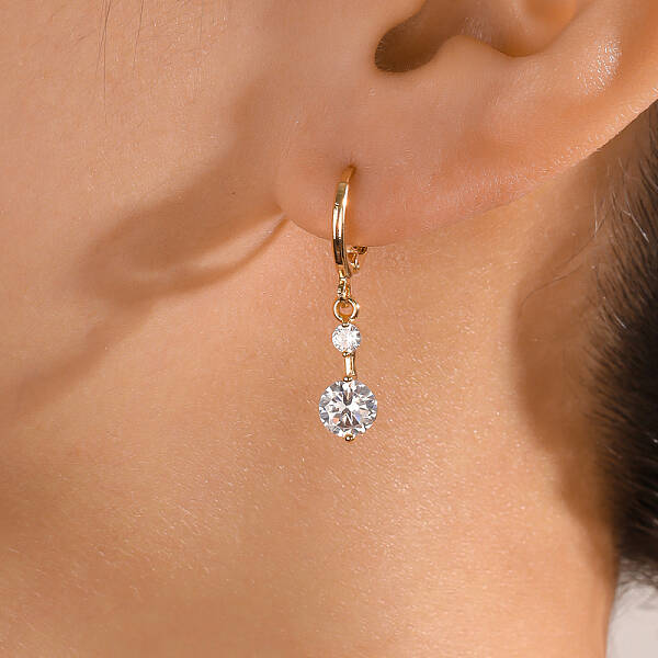 Elegant French Style Brass Pave Clear Cubic Zirconia Flat Round Hoop Earrings