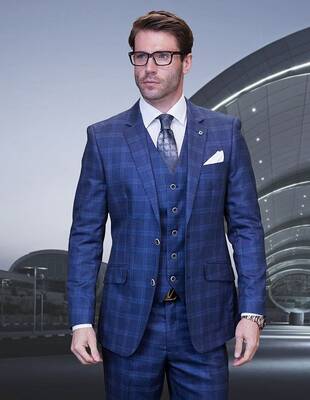 Statement Men's 3-Piece Wool Suit - Modern Fit Plaid