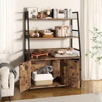 DKLGG Large Cat Litter Box Enclosure with Shelf Storage, Hidden Cat Washroom Wooden House with Scratch Pad, Sturdy Indoor Cat...