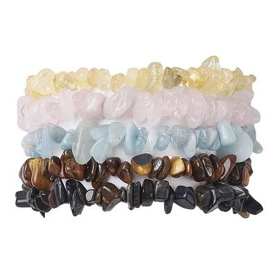 12 Constellation Natural Mixed Gemstone Chip Beaded Stretch Bracelets Sets for Women Men