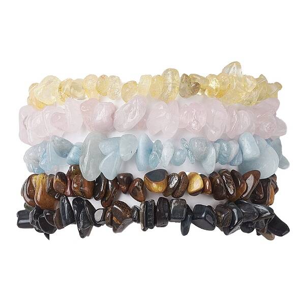12 Constellation Natural Mixed Gemstone Chip Beaded Stretch Bracelets Sets for Women Men