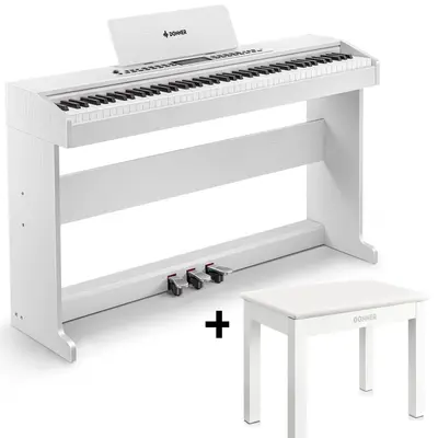 Donner DDP-95 Weighted Upright Digital Piano - White / Piano+Bench